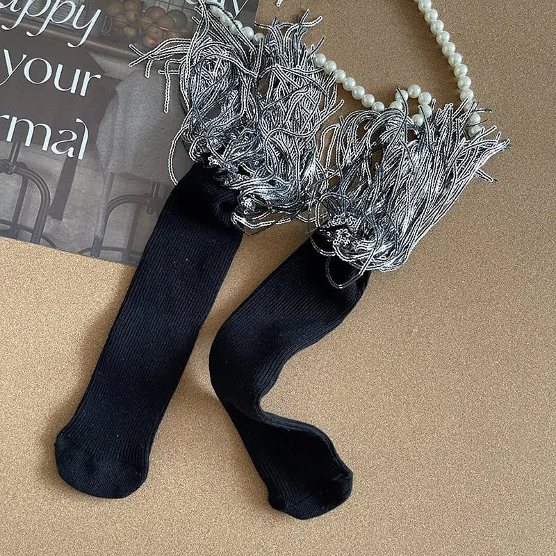 Sequin Tassle socks- black - Get it from Bo