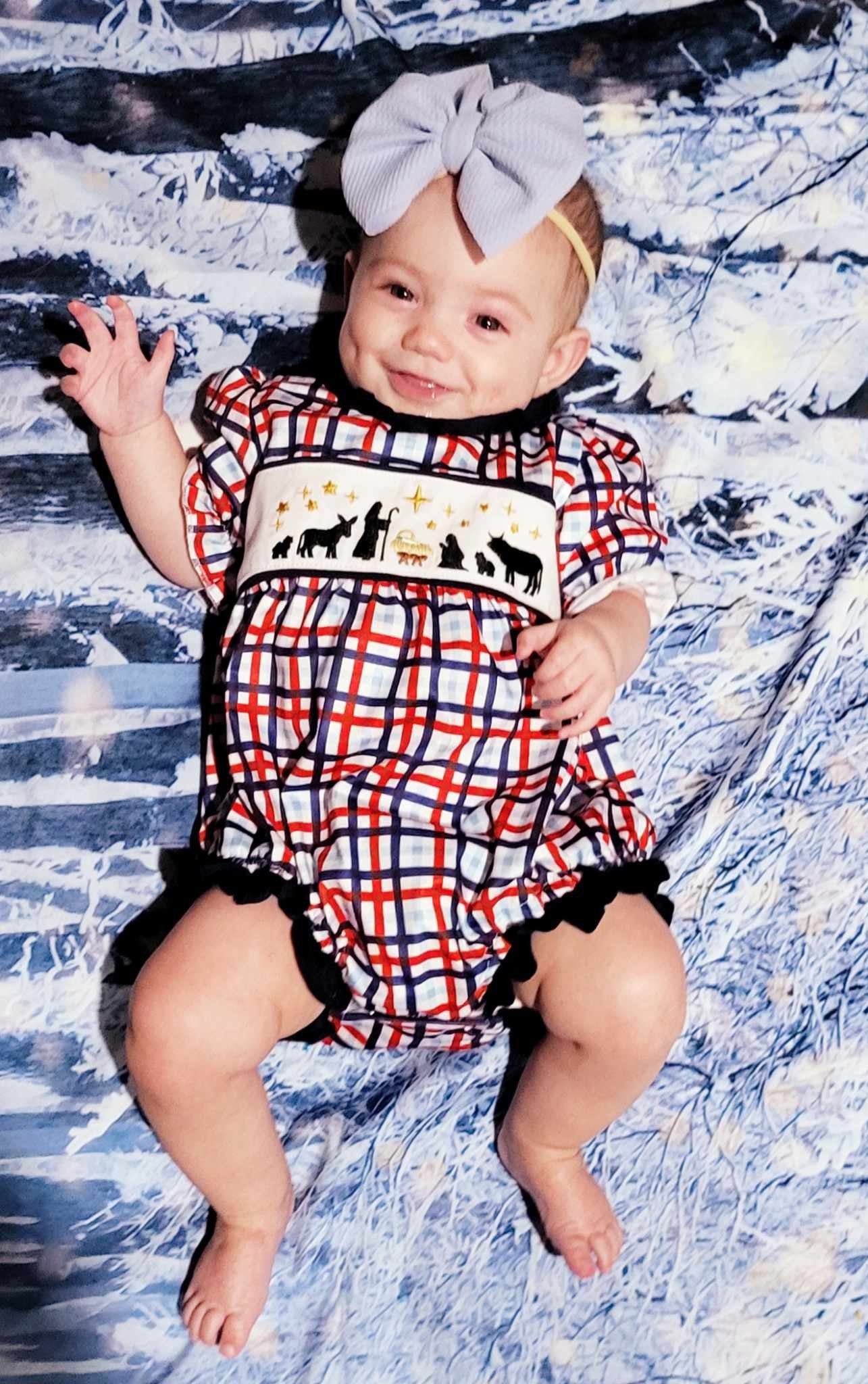 Nativity plaid embroidery Romper - Get it from Bo