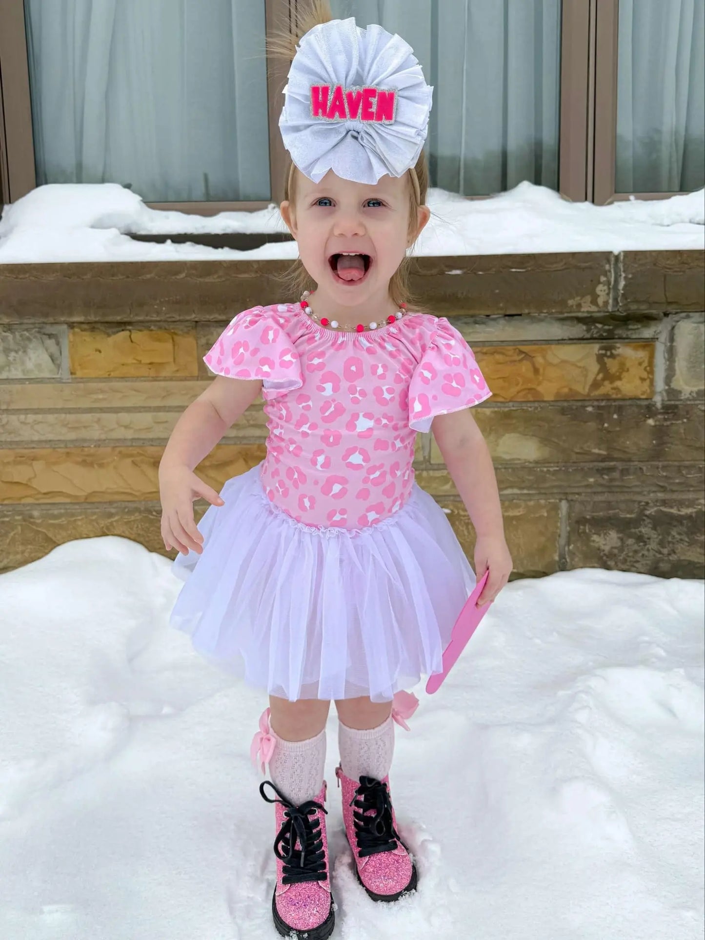 Pink leopard bow back leotard - Get it from Bo