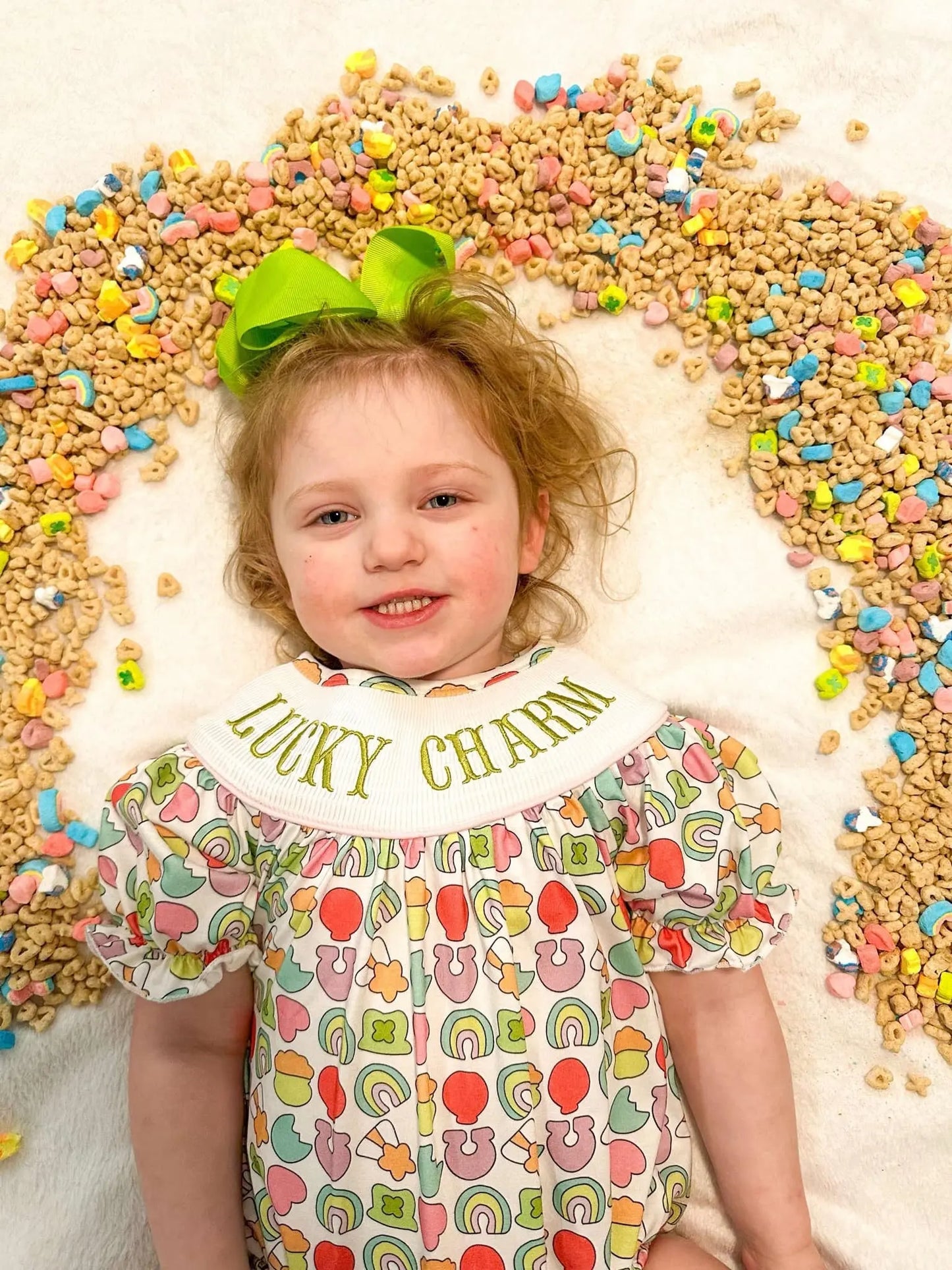 Smocked lucky charm girl romper - Get it from Bo