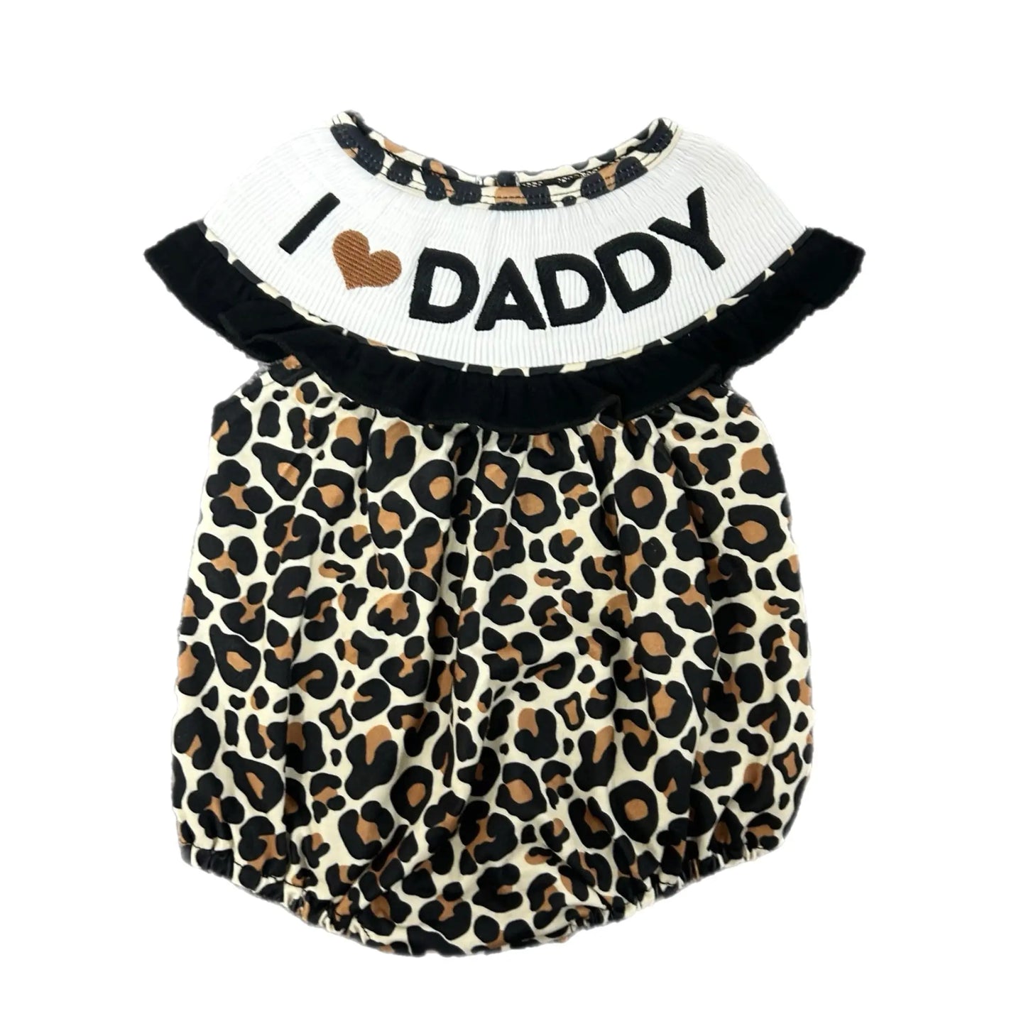 Smocked leopard I love daddy romper - Get it from Bo