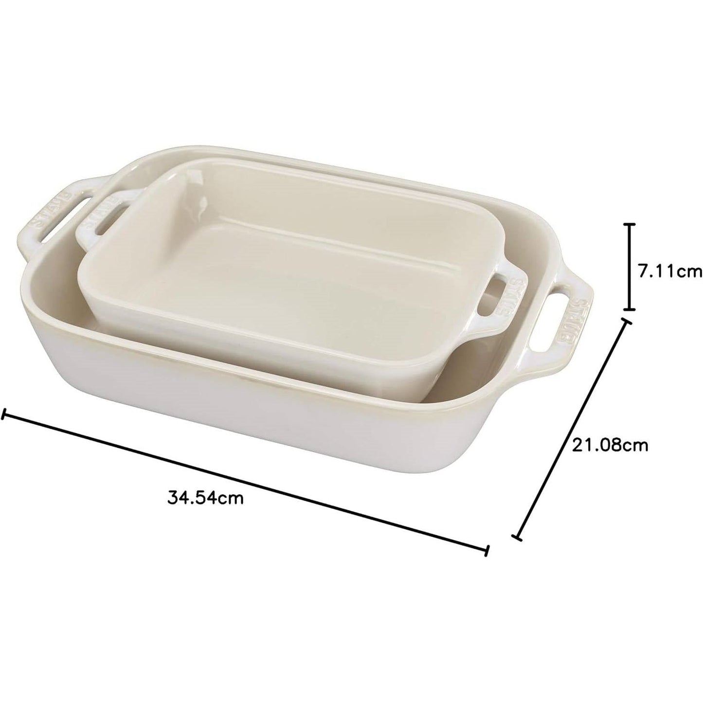 2 Piece Ceramic Stoneware Baking Dish Set in Ivory Cream Beige FastFurnishings