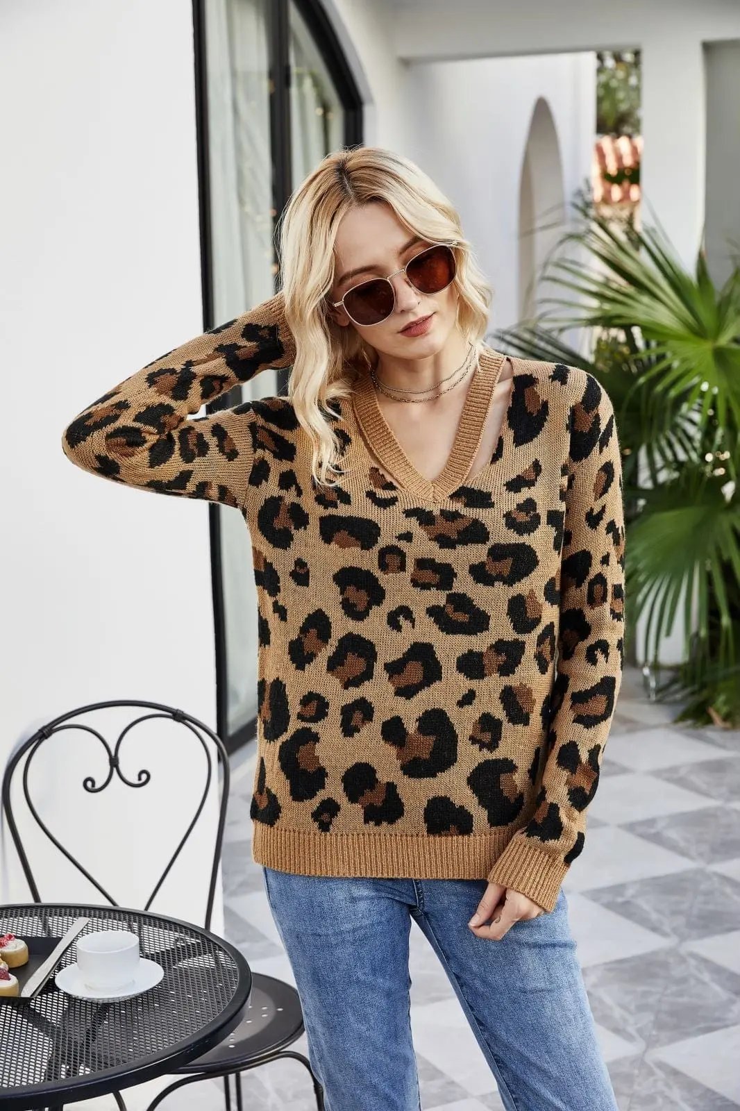 Leopard Print Warm Knit Sweater Anna-Kaci Wholesale