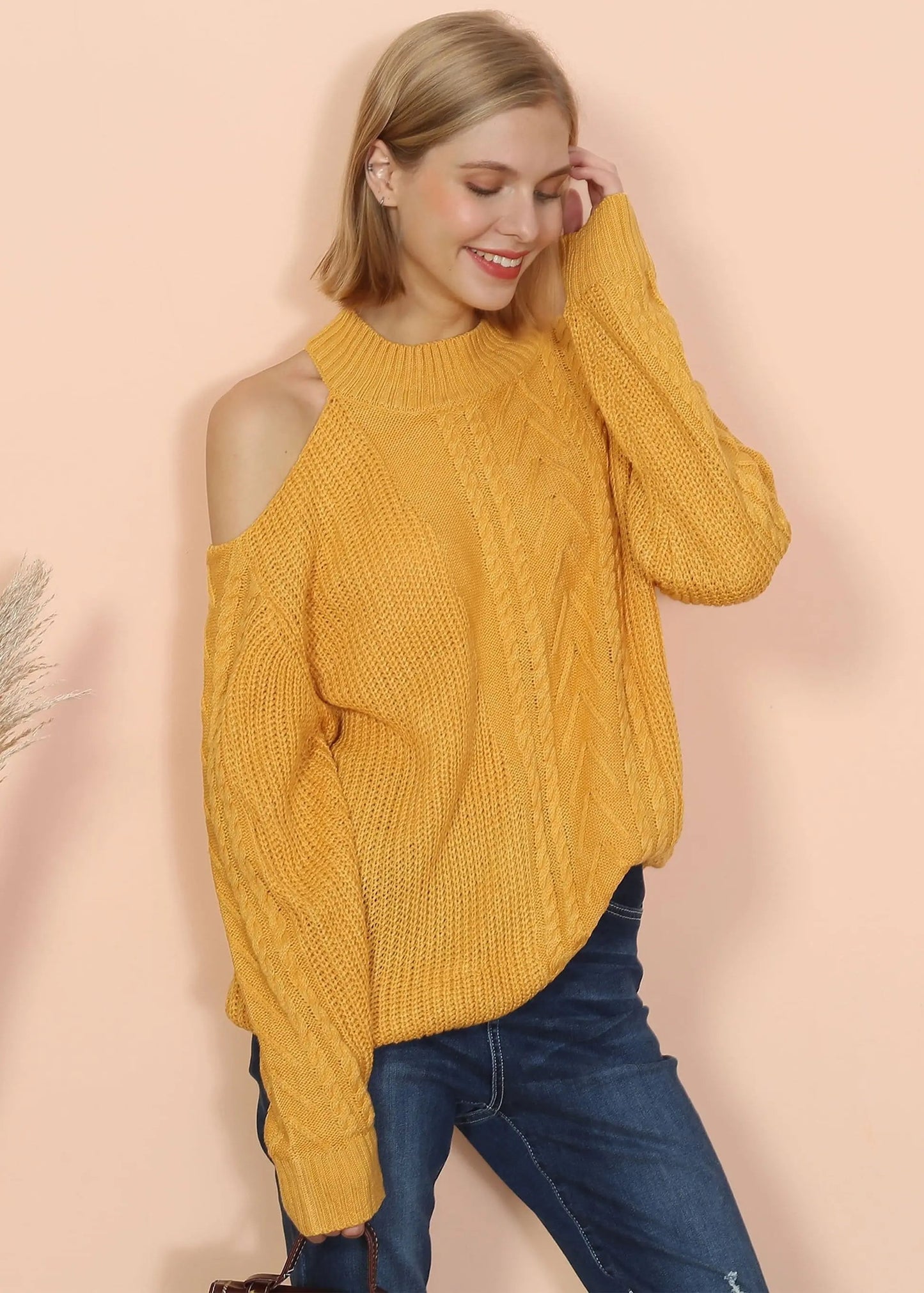 Cut Out Cable Knit Sweater Anna-Kaci Wholesale