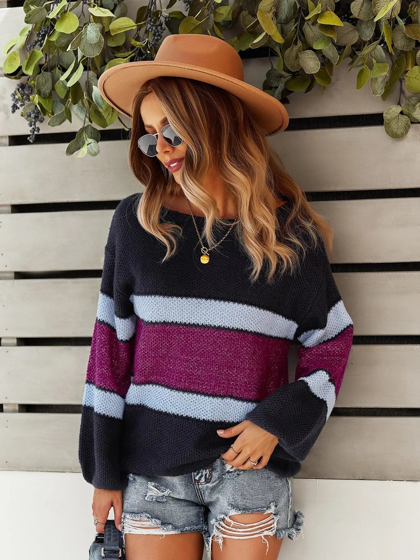 Boat Neck Striped Sweater Anna-Kaci Wholesale