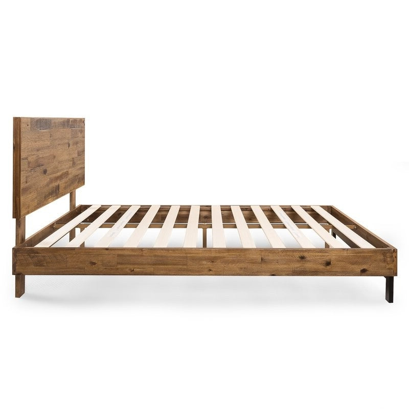 Rustic FarmHome Low Profile Pine Slatted Platform Bed in King FastFurnishings