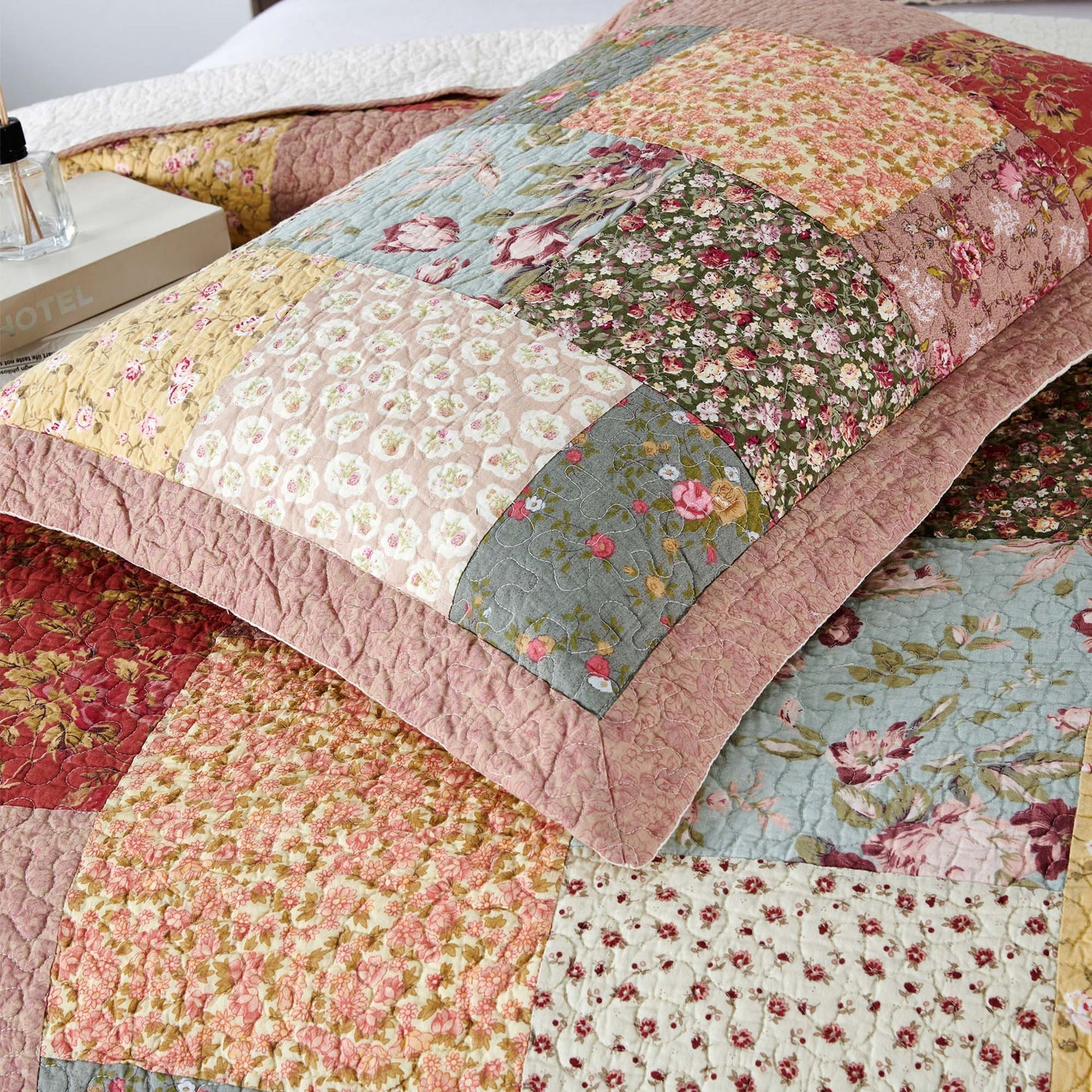 Kasentex 100% Cotton Summer Royal Garden Floral King Size Pillow Sham, Boho Style, Yellow and Pink, Room Decor, Graduation Gifts Kasentex