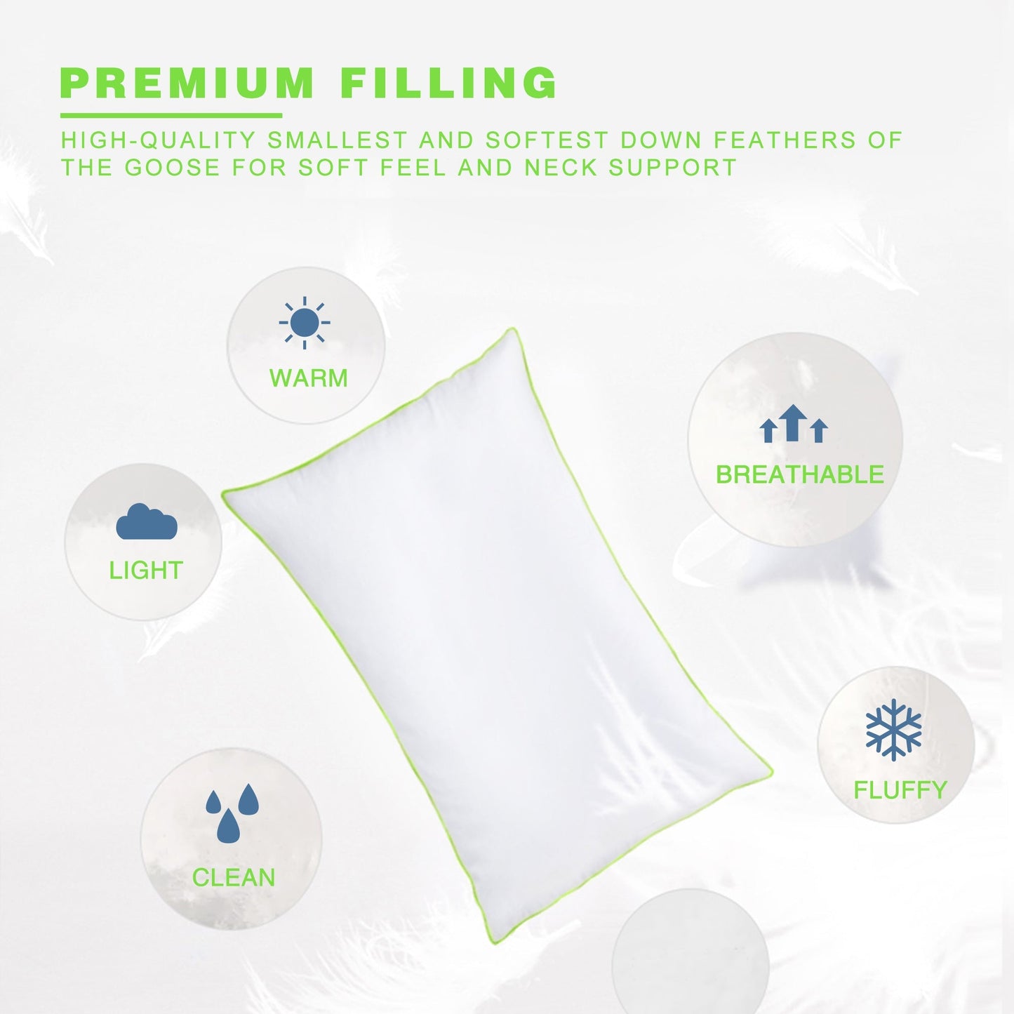 Kasentex Silky Green Piped Edge Goose Down Feather Pillow Set, White Kasentex