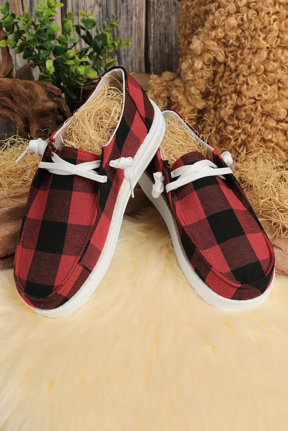 Kara Vintage Plaid Lace Up Flat Shoes
