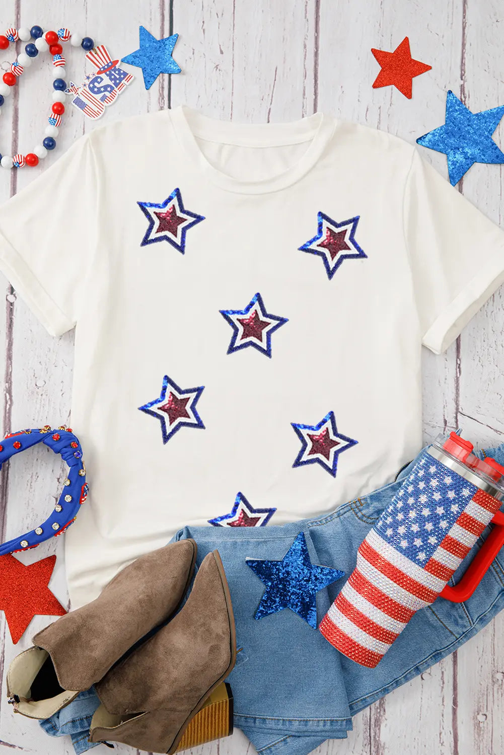 Sequin Star Tee Threaded Pear