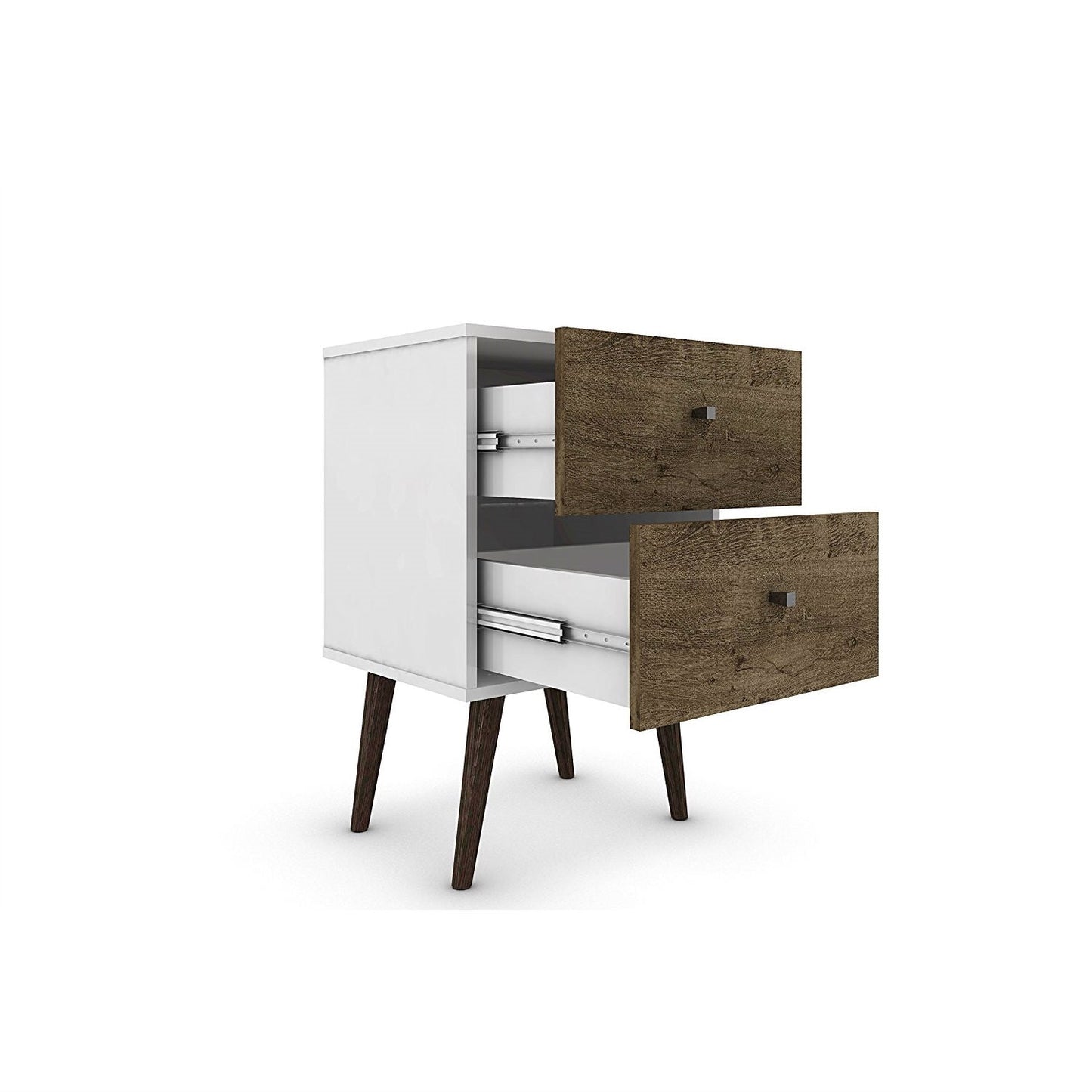 Modern Mid-Century Side Table Nighstand in White and Wood Finish FastFurnishings