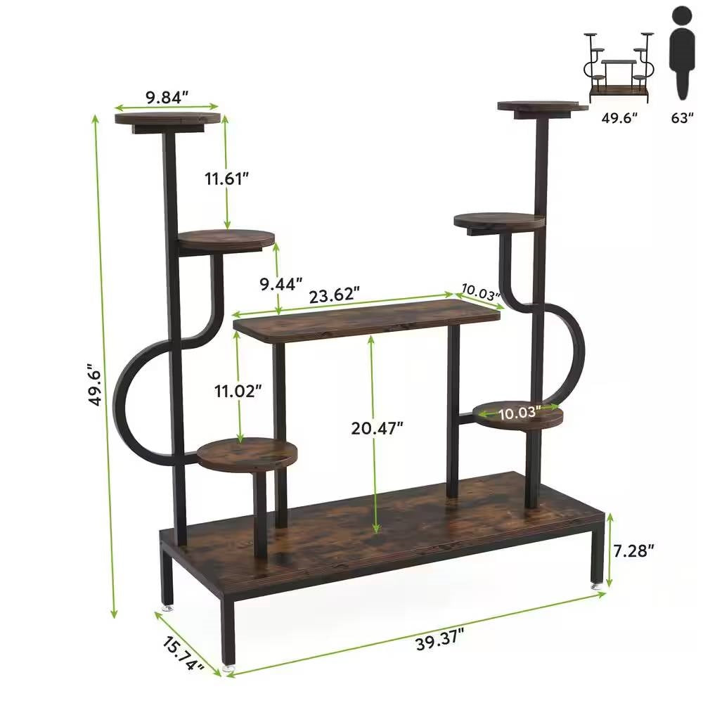 Modern Industrial Metal Wood Stepped Shelf Bookcase Plant Stand Shelving Unit FastFurnishings