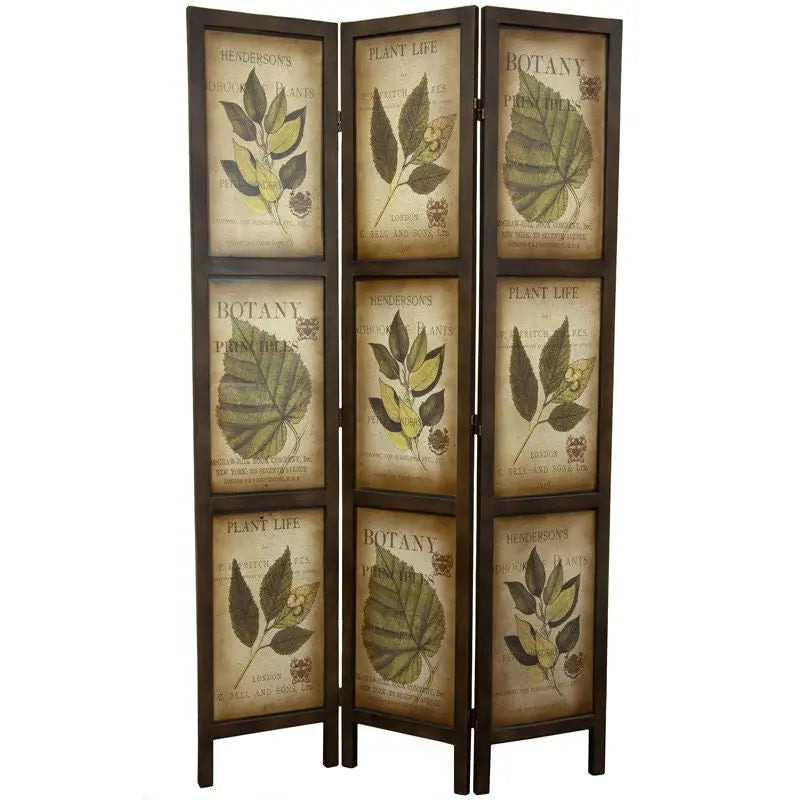 3-Panel Double Sided Floral Botany Plant Life Floral Leaves Room Divider FastFurnishings
