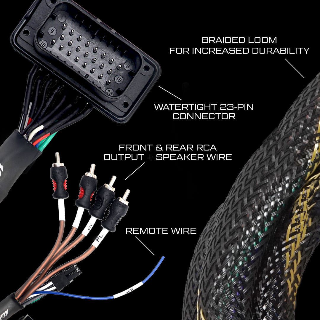 RZR® Pro Series Ride Command Front & Rear RCA Output + Speaker Wire & Remote | UTVS-PRO-RC-RCA-OUT Dunes 2 Dezert SXS