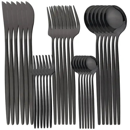 Dinnerware Set Stainless Steel Black Tableware Set Knife Fork 30pcs AliExpress