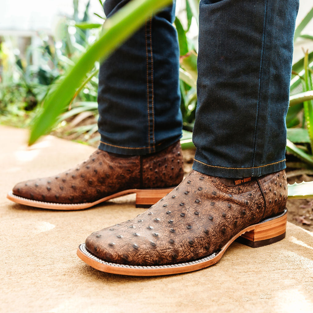 Soto Boots Mens Out of the Wild Brown Ostrich Print Boots H50031 Soto Boots