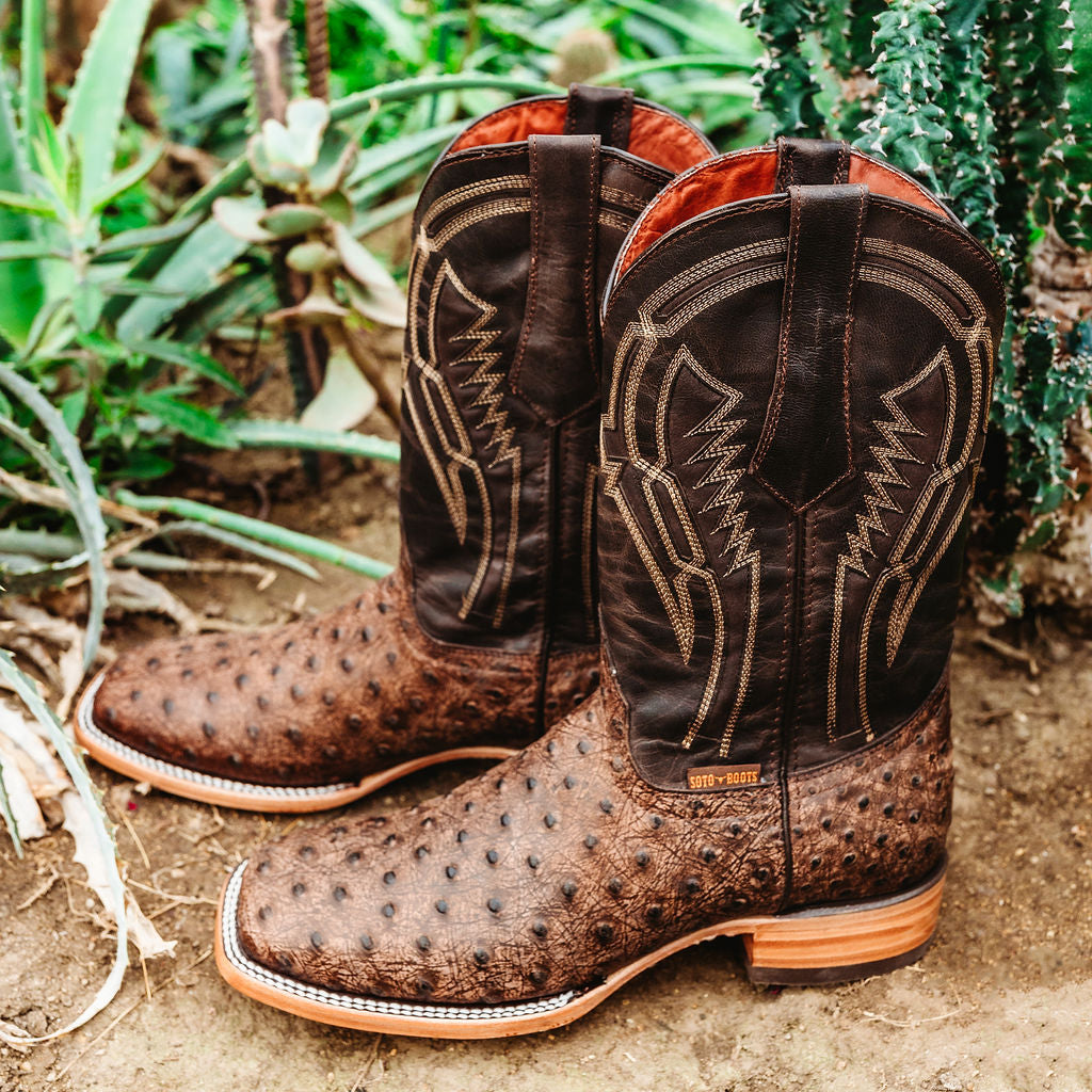 Soto Boots Mens Out of the Wild Brown Ostrich Print Boots H50031 Soto Boots