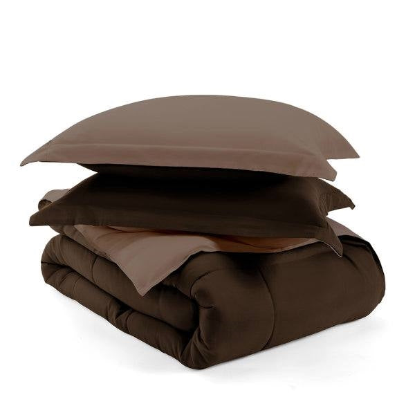 Full/Queen 3-Piece Microfiber Reversible Comforter Set in Taupe Brown FastFurnishings
