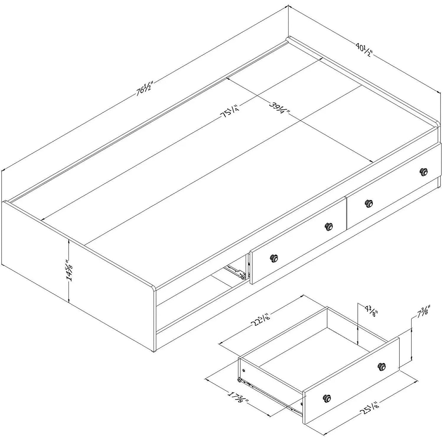 Twin Size White Wood Platform Bed Daybed with Storage Drawers FastFurnishings