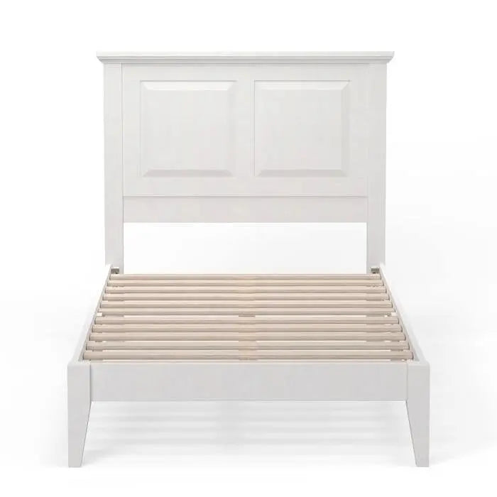 Twin Traditional Solid Oak Wooden Platform Bed Frame with Headboard in White FastFurnishings