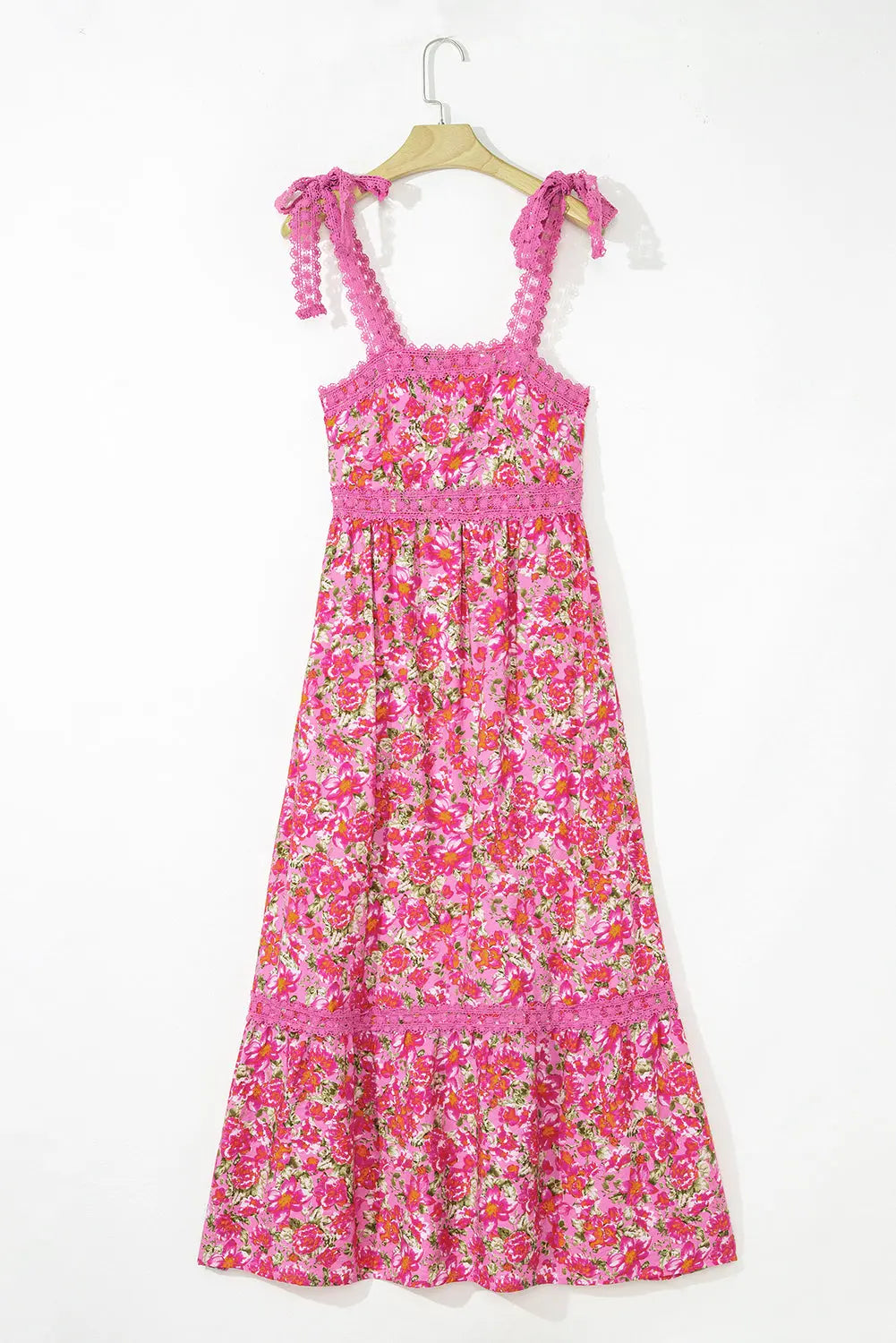 Ashlyn Floral Lace Tied Strap Empire Waist Maxi Dress Threaded Pear