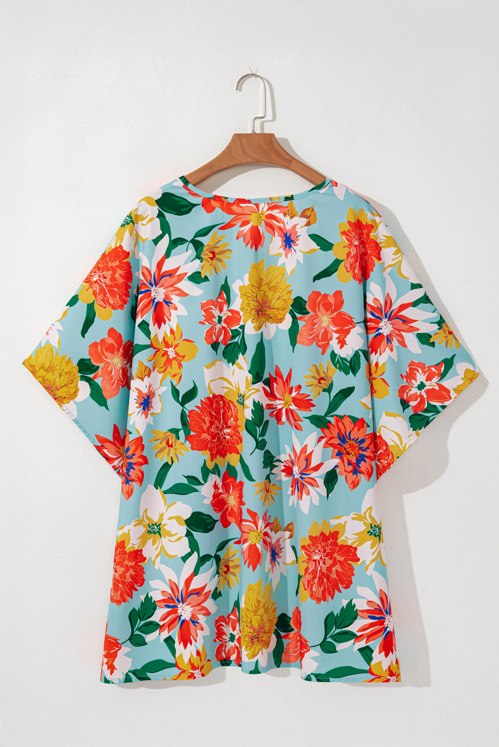 Jane Plus Size Floral V Neck Batwing Blouse Threaded Pear
