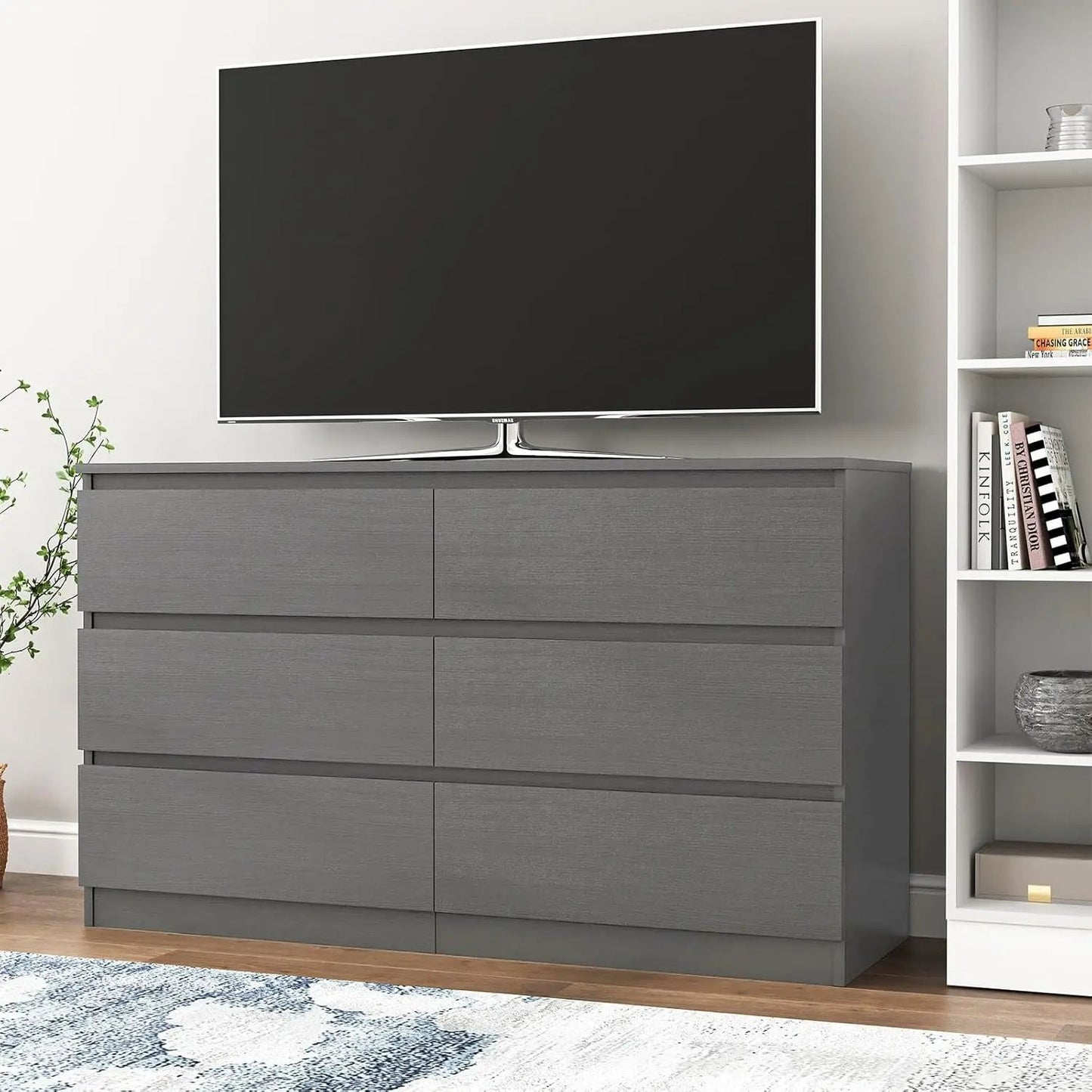 Grey Dresser for Bedroom,6 Drawer Dresser,Chest of Drawers,Modern Wood Dresser,Dresser Bedroom Furniture,Tv Dresser for Closet,Kid'S Room,Nursery-4