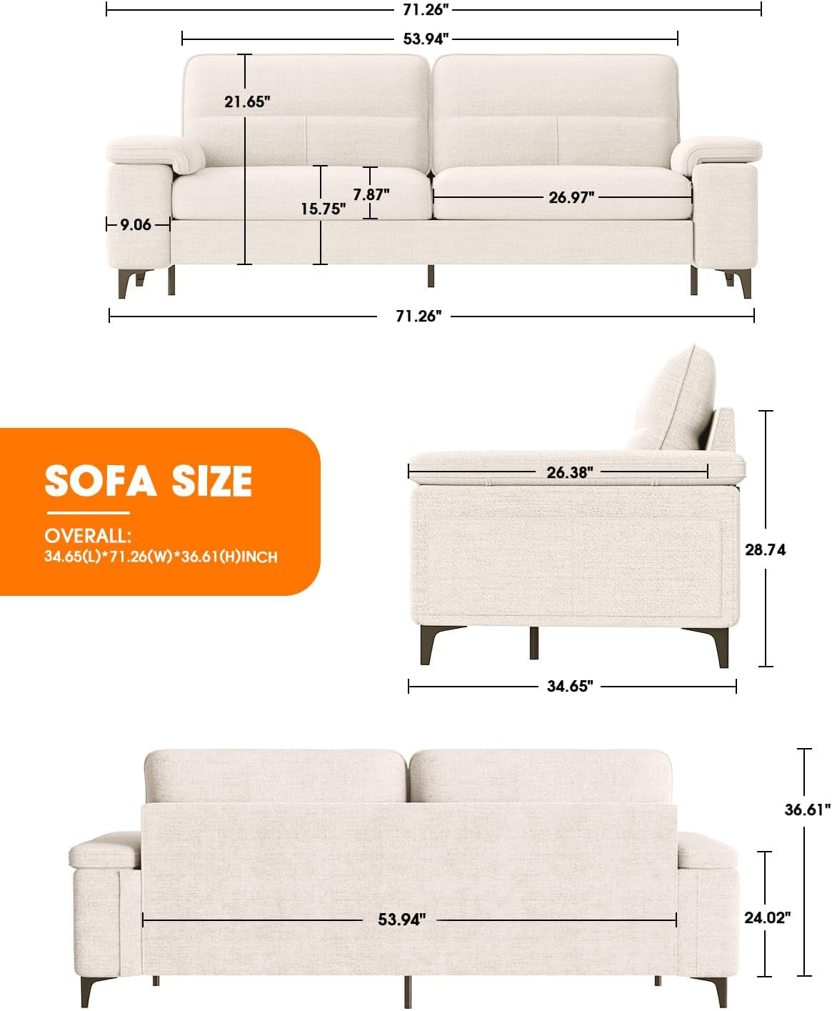 Beige Loveseat With Removable Cover For Living Room ShipItFurniture