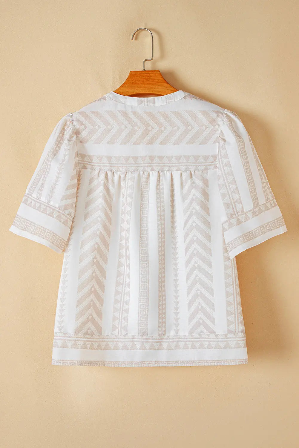 Analia Jacquard Split V Neck Short Sleeve Blouse Threaded Pear