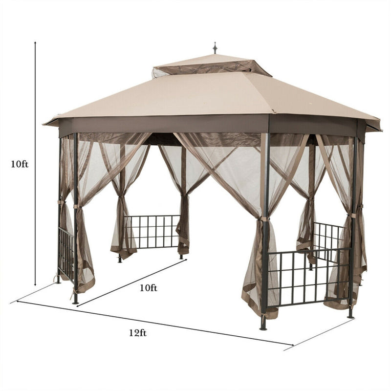 10’X 12’ Octagonal Patio Gazebo with Mosquito Net ShipItFurniture