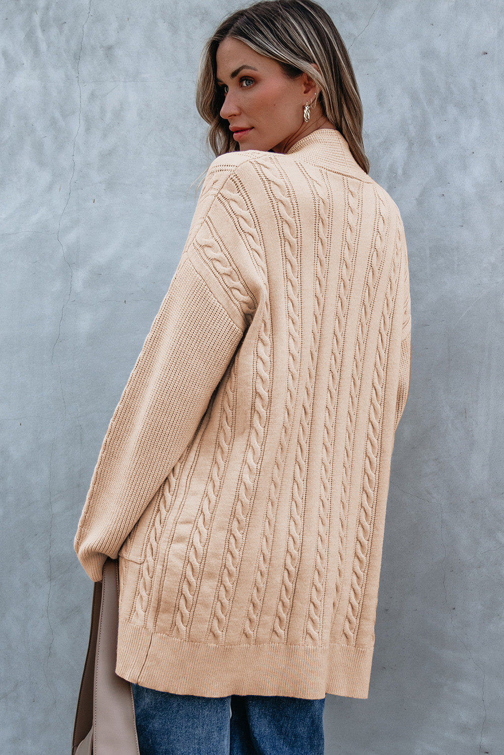 Jade Oversize Chunky Cable Knit Midi-length Cardigan Threaded Pear