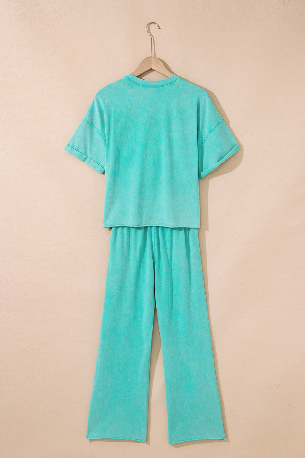 Arabella Acid Wash Star Patched Rolled Trim Pants Set Threaded Pear
