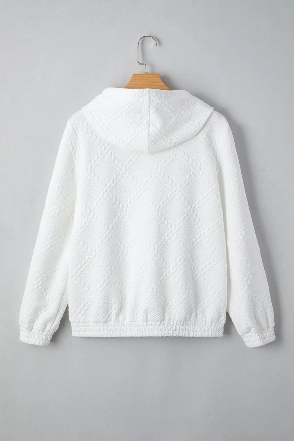 Magnolia Cable Lattice Texture Kangaroo Pocket Hoodie Threaded Pear