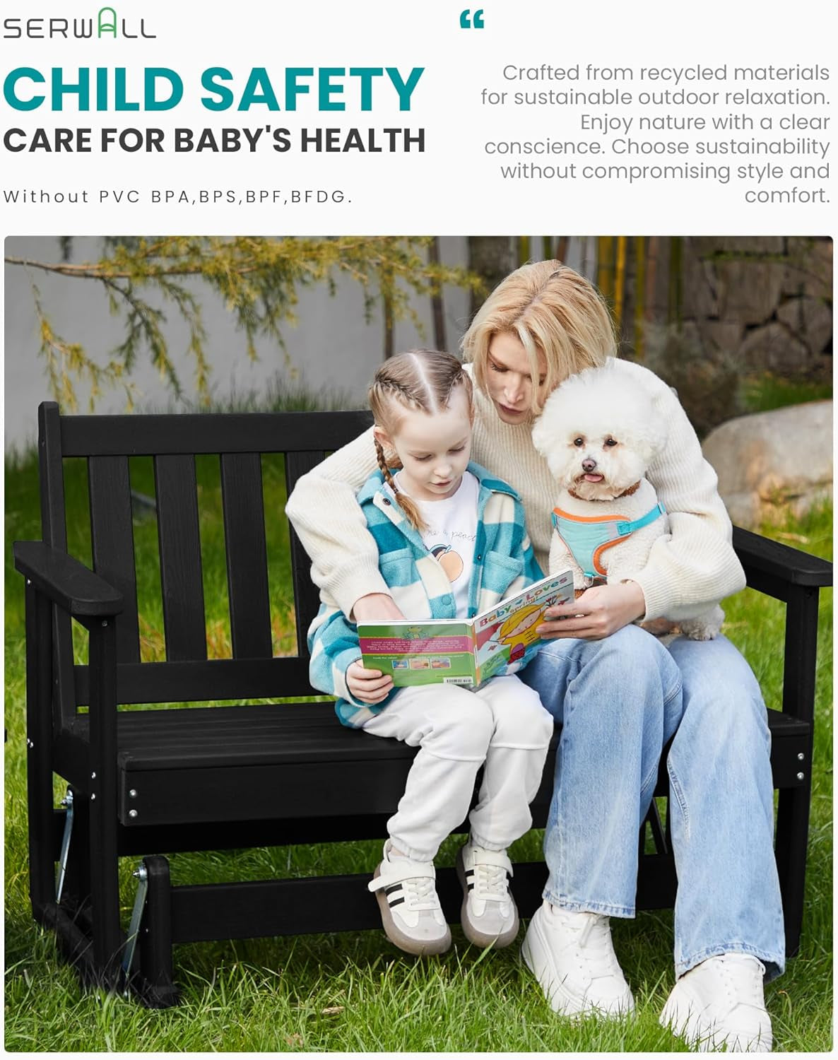 Two Person Outdoor Glider Bench Weather Resistant Comfortable ShipItFurniture