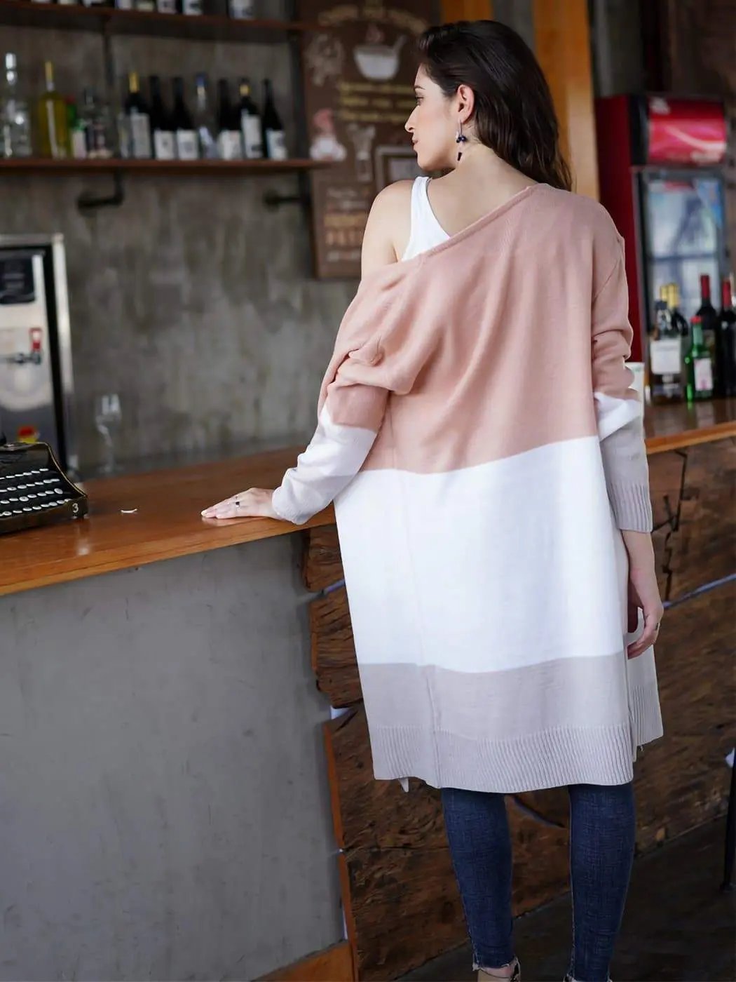 Long Sleeve Open Front Casual Knit Sweaters Coat Soft Outwear Striped Draped Kimono Cardigan