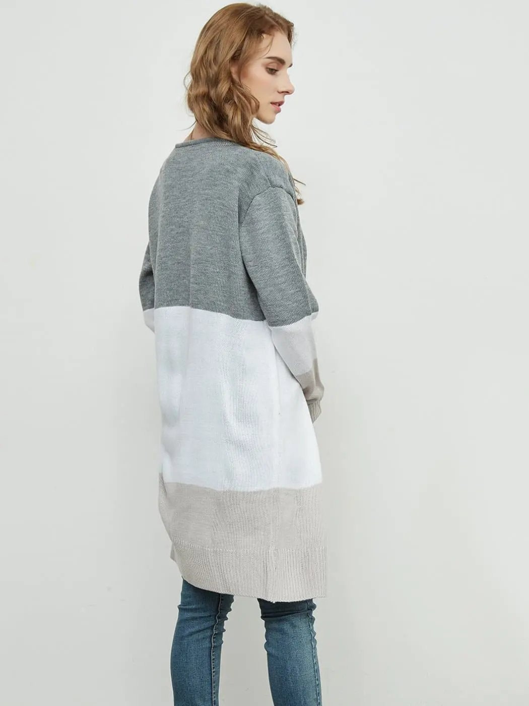 Long Sleeve Open Front Casual Knit Sweaters Coat Soft Outwear Striped Draped Kimono Cardigan