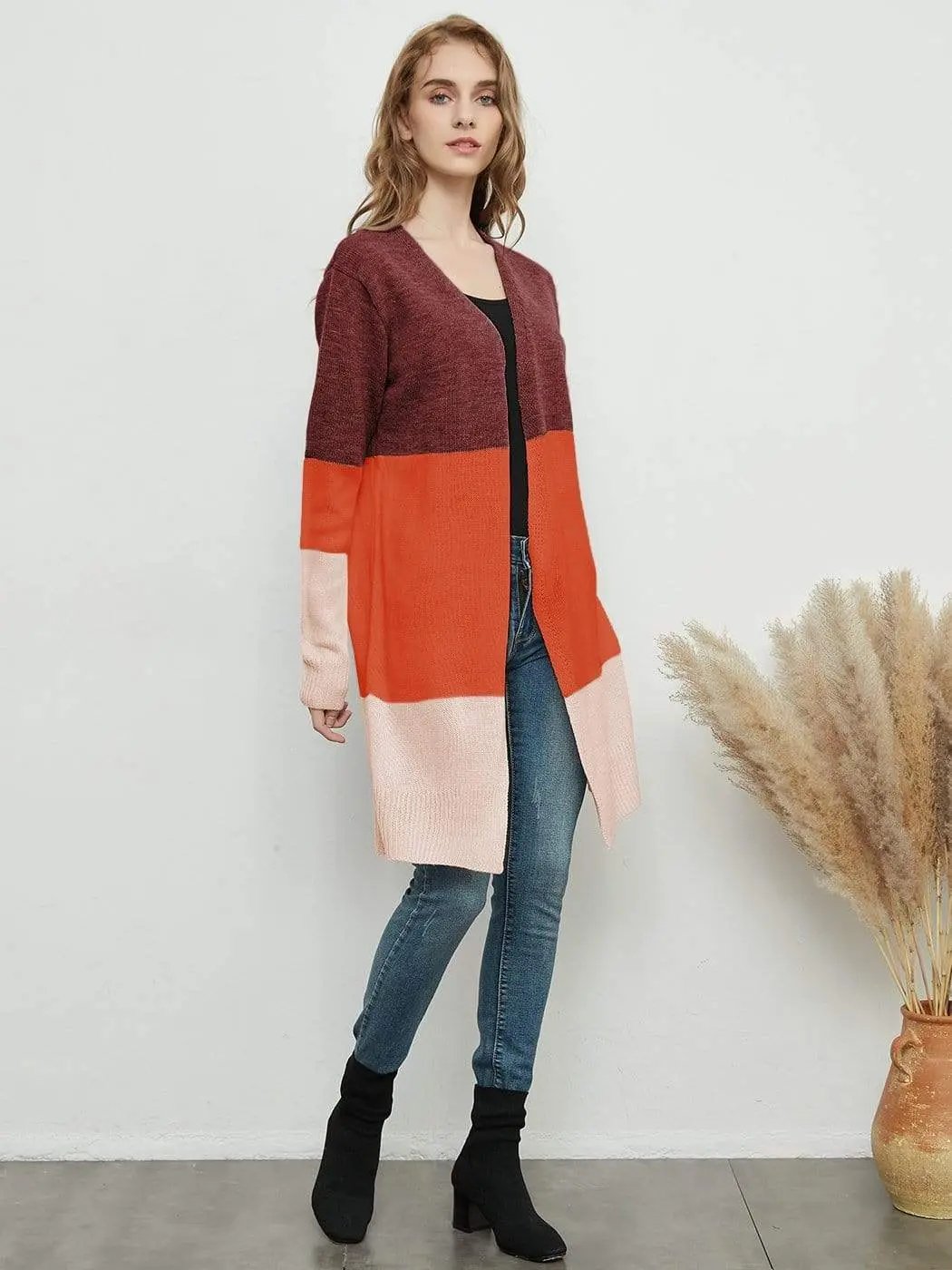 Long Sleeve Open Front Casual Knit Sweaters Coat Soft Outwear Striped Draped Kimono Cardigan