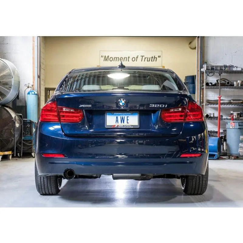 AWE Tuning 13-18 BMW 320i (F30) Touring Edition Exhaust w/ Perfomance Mid Pipe - Diamond Black Tips NP Motorsports