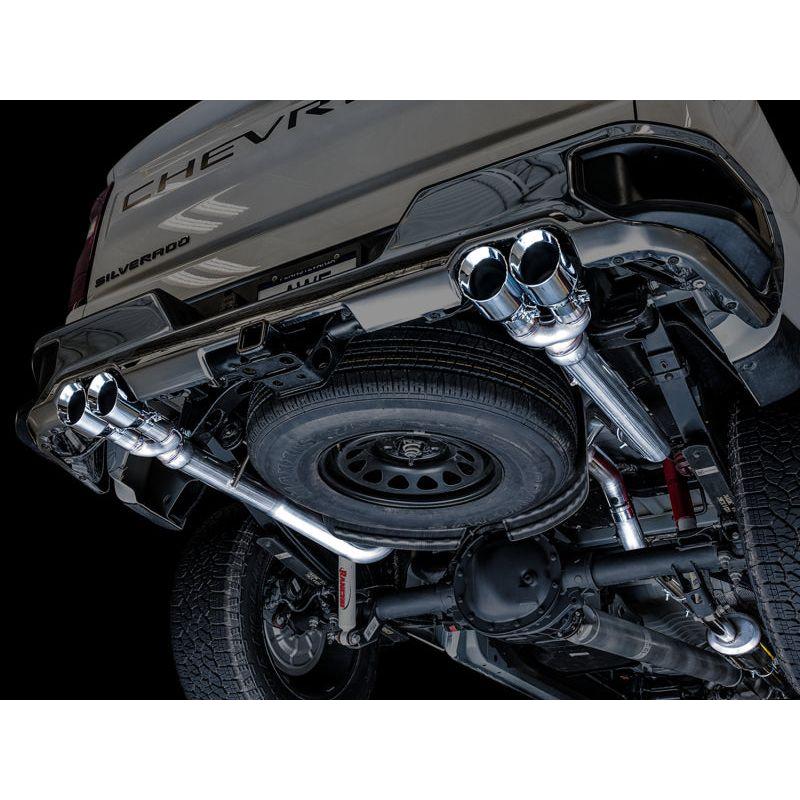 AWE Tuning 4th Gen GM 1500 5.3L 0FG Catback Split Rear Exit (w/ Bumper Cutouts) - Quad Chrome Tips NP Motorsports