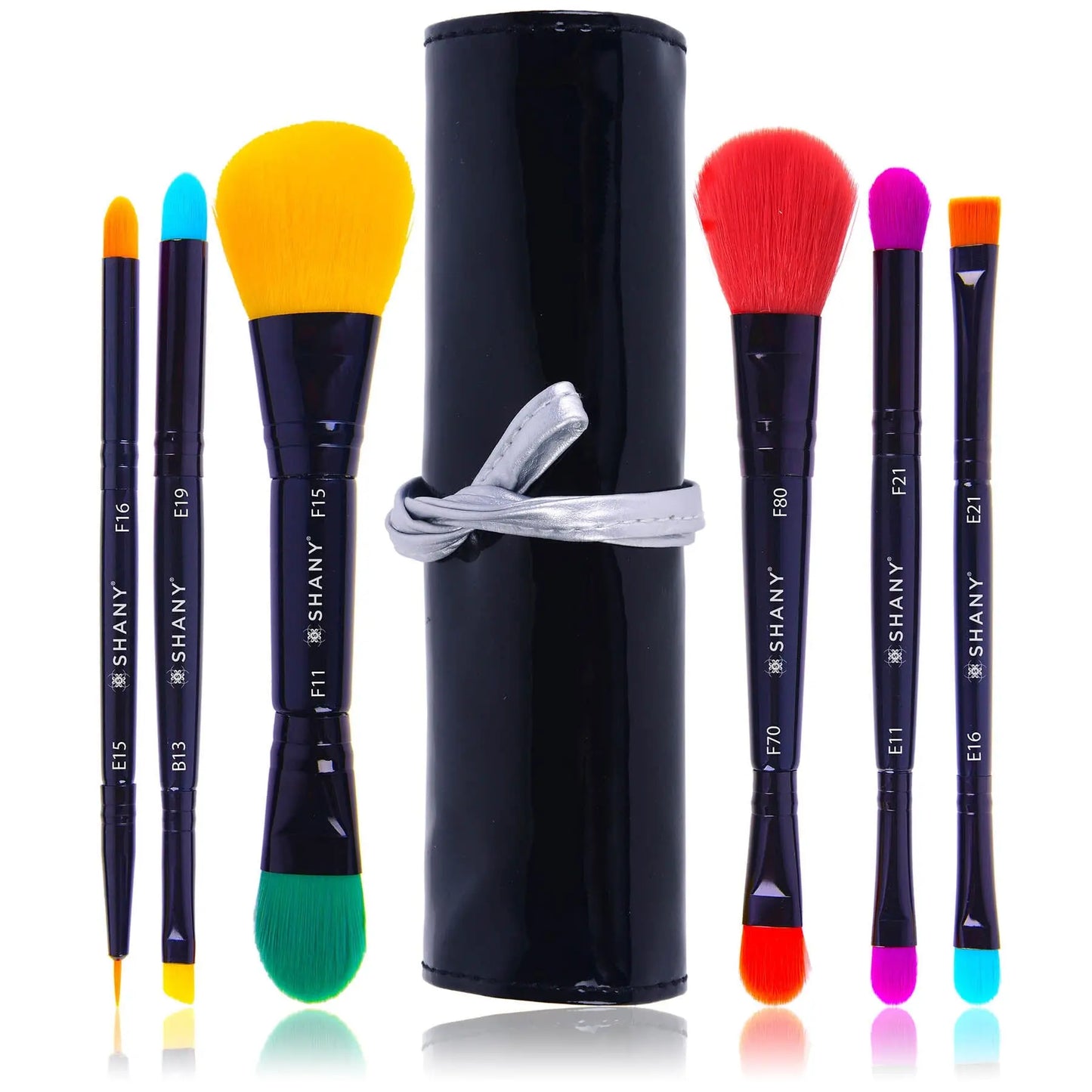 SHANY Vegan Makeup Brushes - LUNA - 6 PC Double Sided Travel Make up Brushes with 12 unique Bristles - with Brush storage Pouch - Synthetic - SHOP - BRUSH SETS - ITEM# SH-BR001
