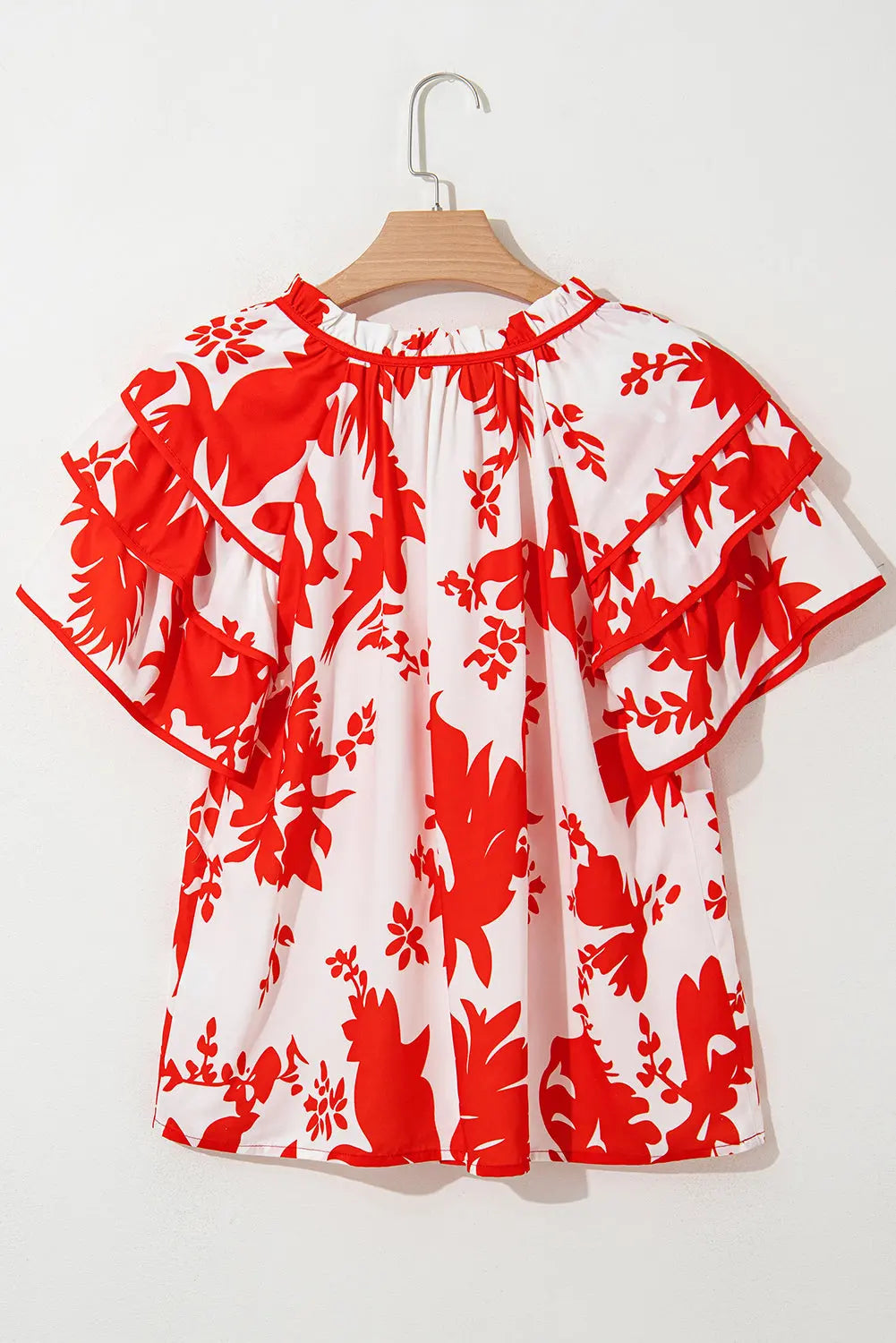 Zoya Tiered Ruffled Sleeve V Neck Blouse Threaded Pear