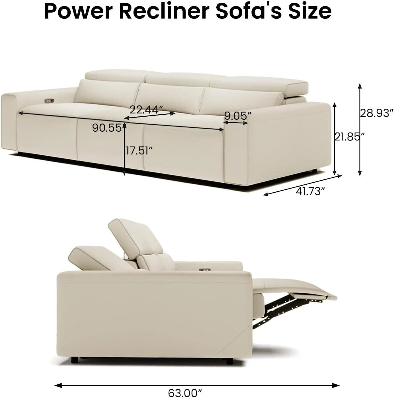 Beige 108 Inch Ultra Power Leather Modular Sectional ShipItFurniture