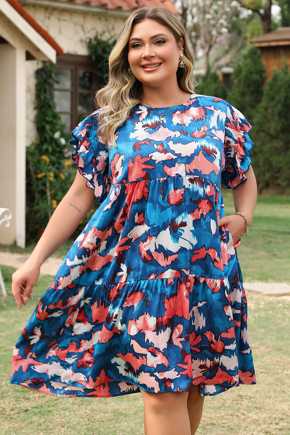 Palmer Plus Size Ruffled Short Sleeve Dress