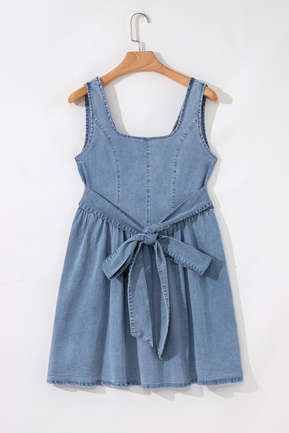 Emily Square Neck Bowknot A-line Denim Dress Threaded Pear
