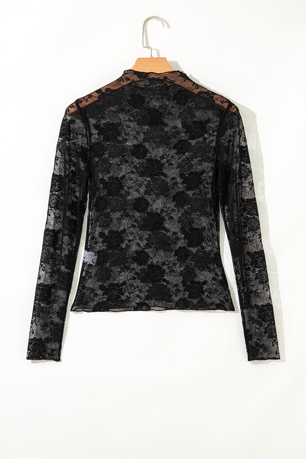 Myla Sheer Floral Lace Mesh Mock Neck Long Sleeve Top Threaded Pear