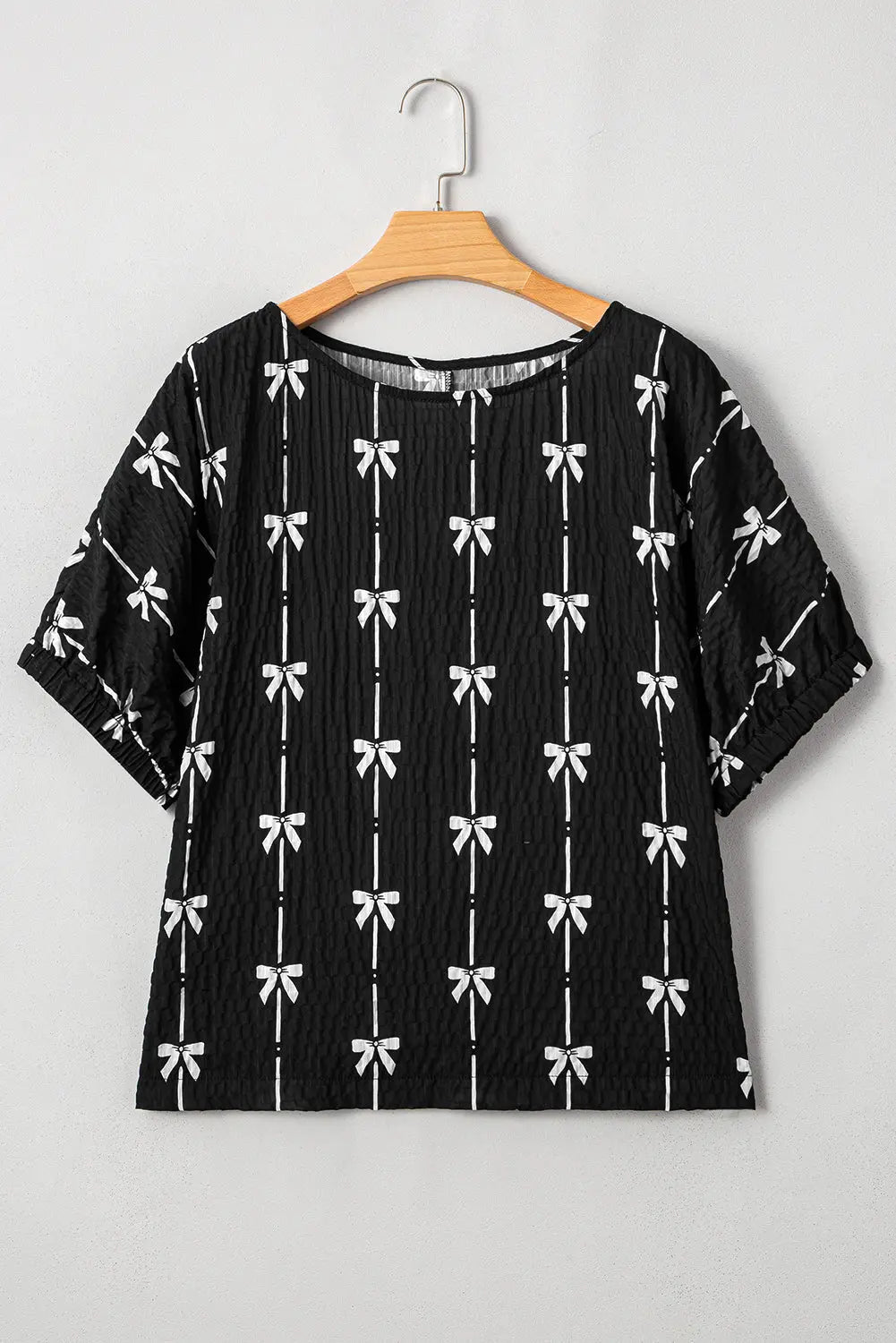 Aviana Bow Print Puff Short Sleeve Top Threaded Pear