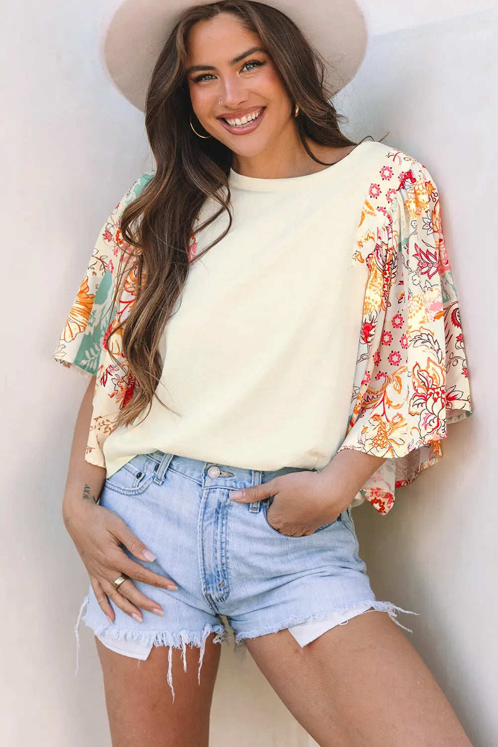 Sariyah Floral Half Batwing Sleeve Blouse Threaded Pear