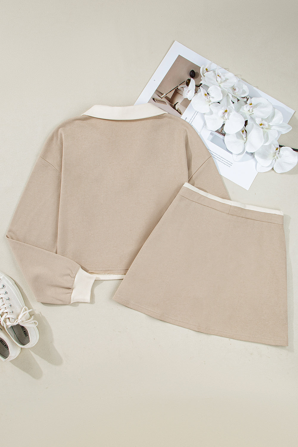 Valerie Cropped Pullover Drawstring Skirt Set Threaded Pear