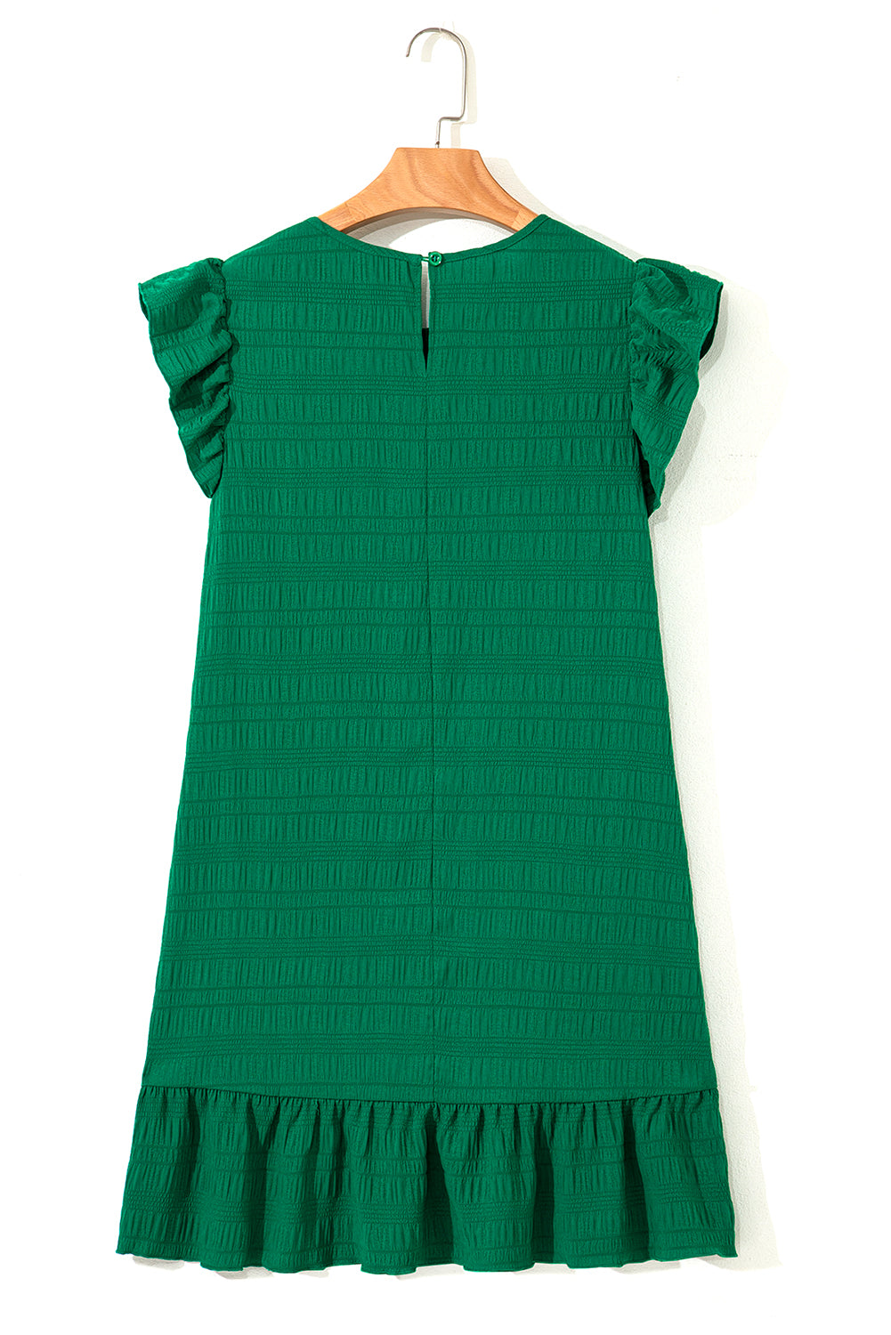 Claire Textured Flutter Sleeve Ruffled Mini Dress Threaded Pear