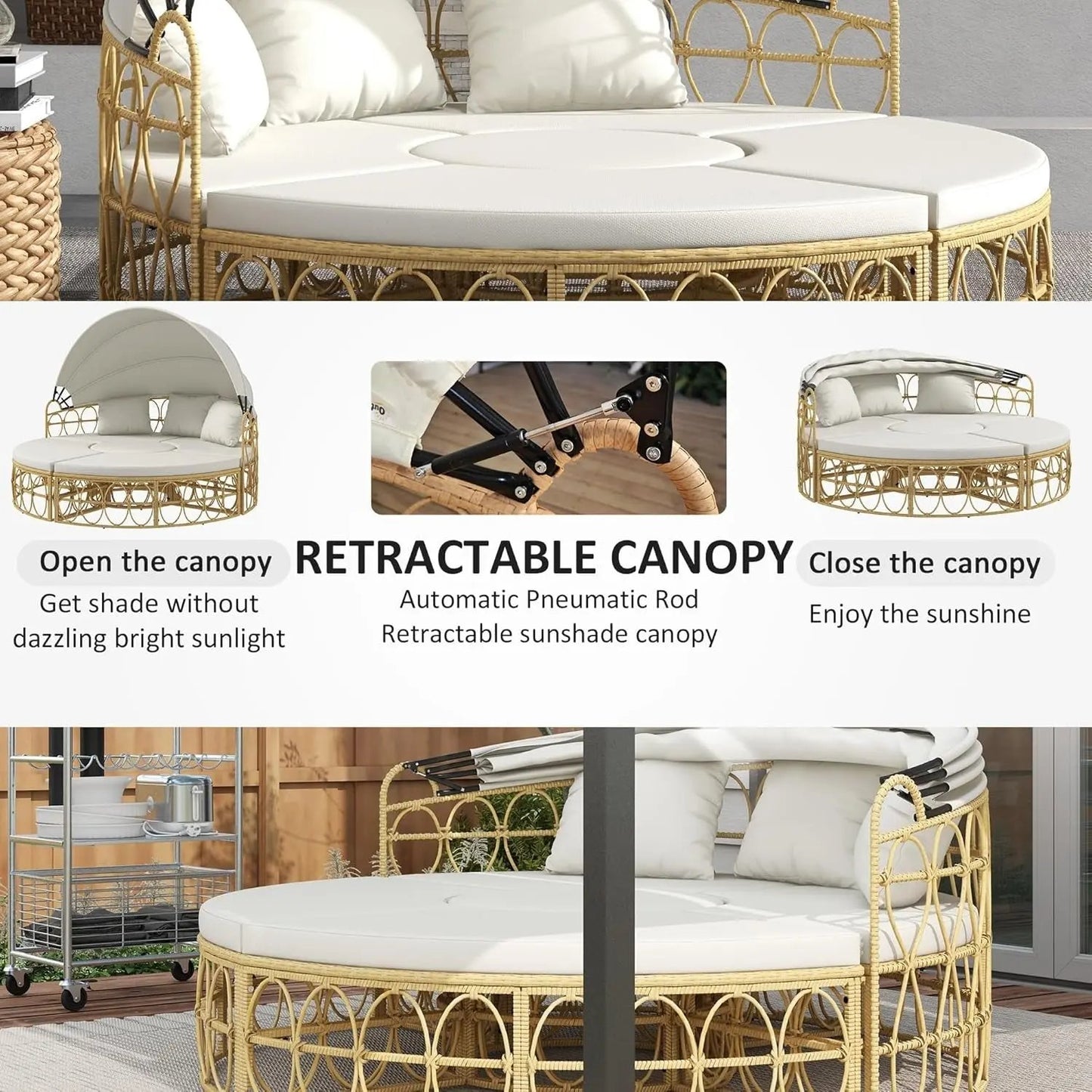 Outdoor Round Daybed Set with Canopy and Cushions-4
